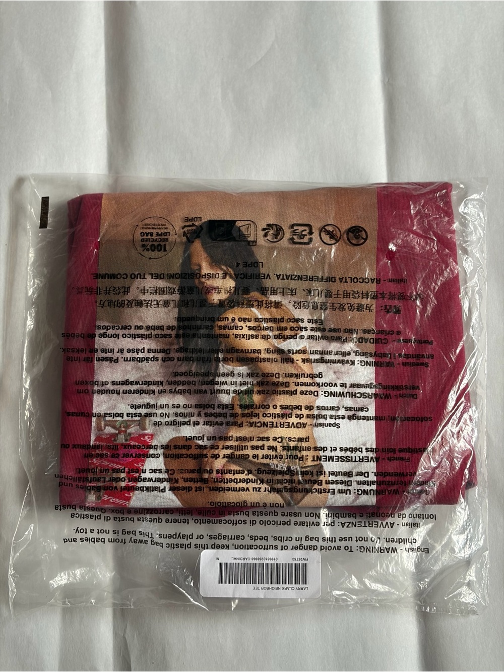 Supreme/Larry Clark Neighbor Tee in the Cardinal (maroon/red) colorway